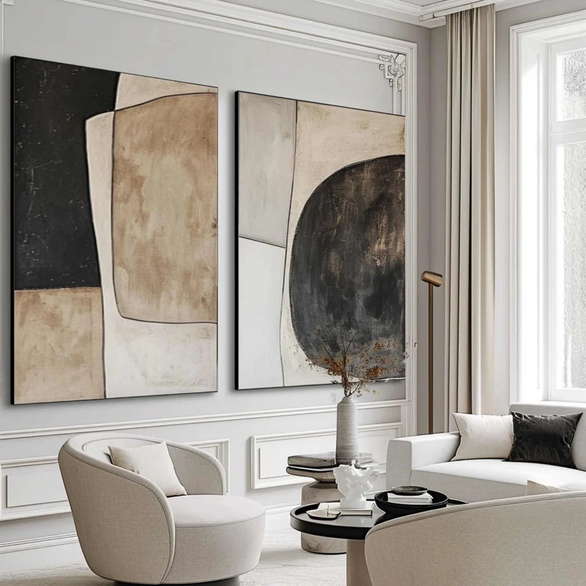 Set of 2 Serene Abstract Canvas Paintings
