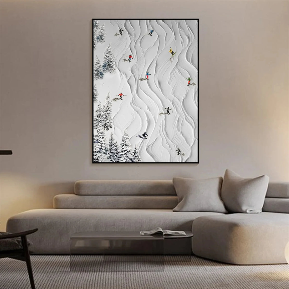 Textured Canvas Painting of Skiing Sports Scene