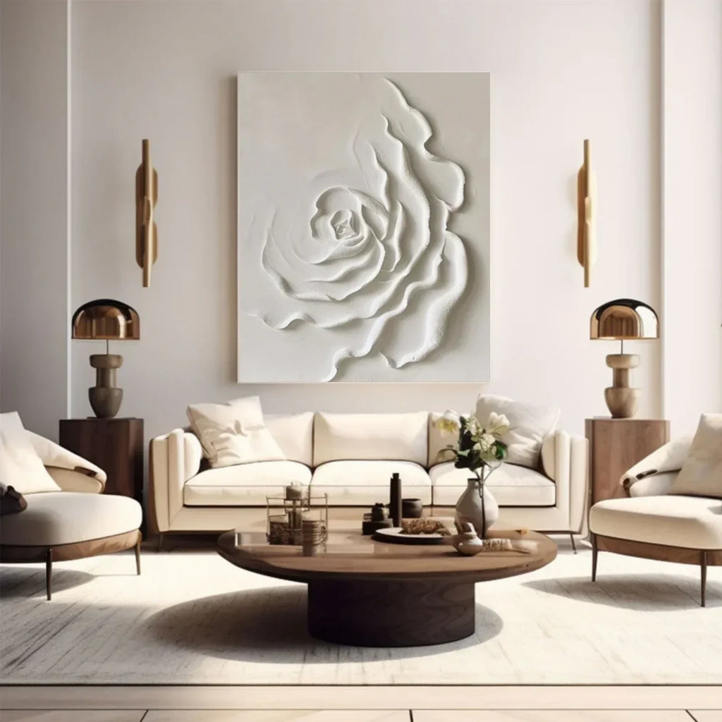 White Floral Minimalist Canvas Painting