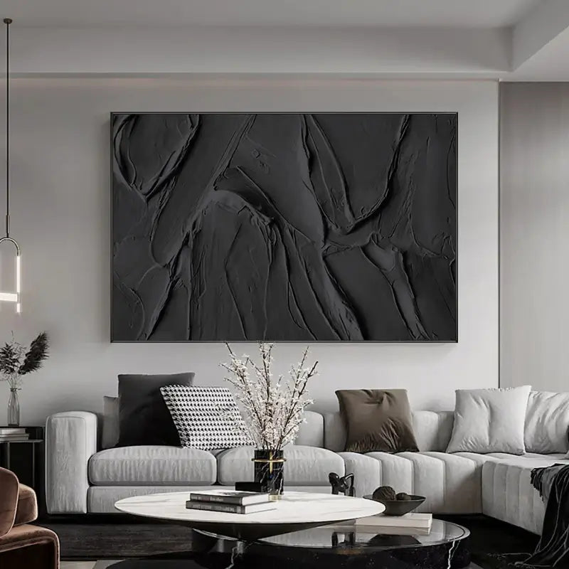 Minimalist Black Plaster Textured Painting