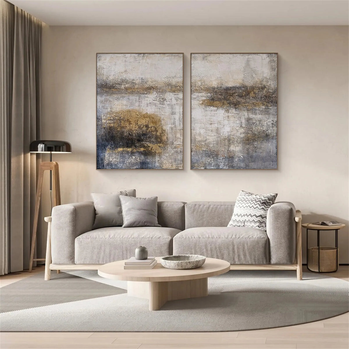 Set of 2 Modern Abstract Canvas Paintings