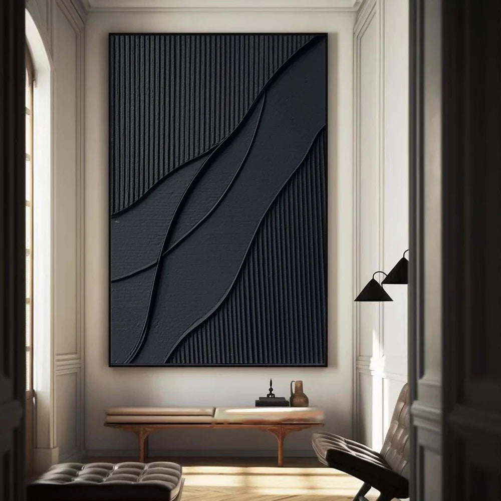 Black Minimalist Plaster Textured Canvas Art