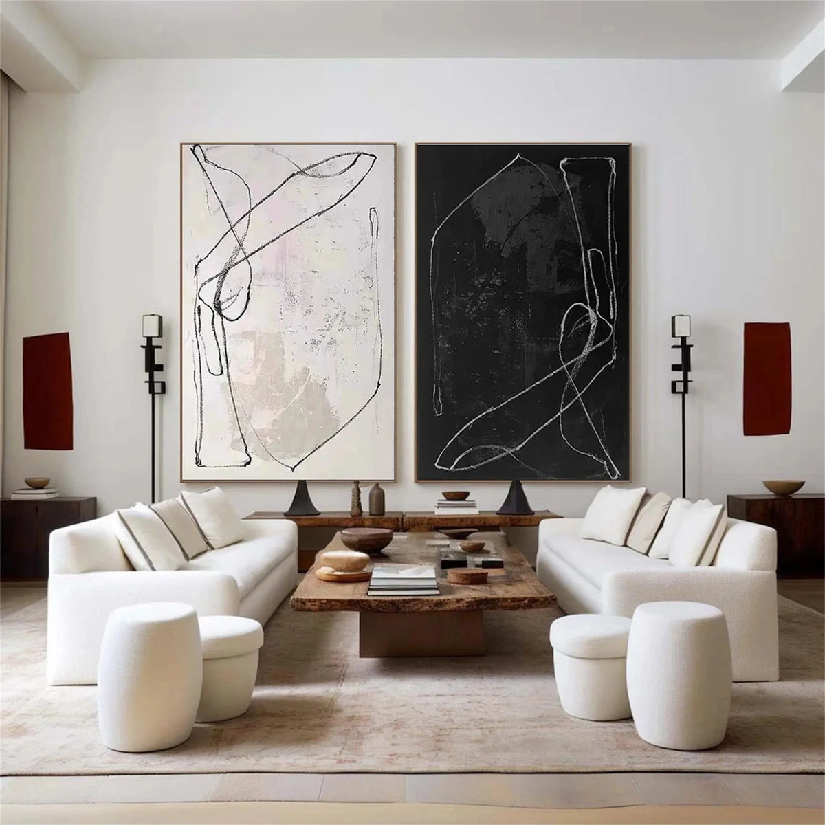 Set of 2 Modern Abstract Expression Canvas Paintings