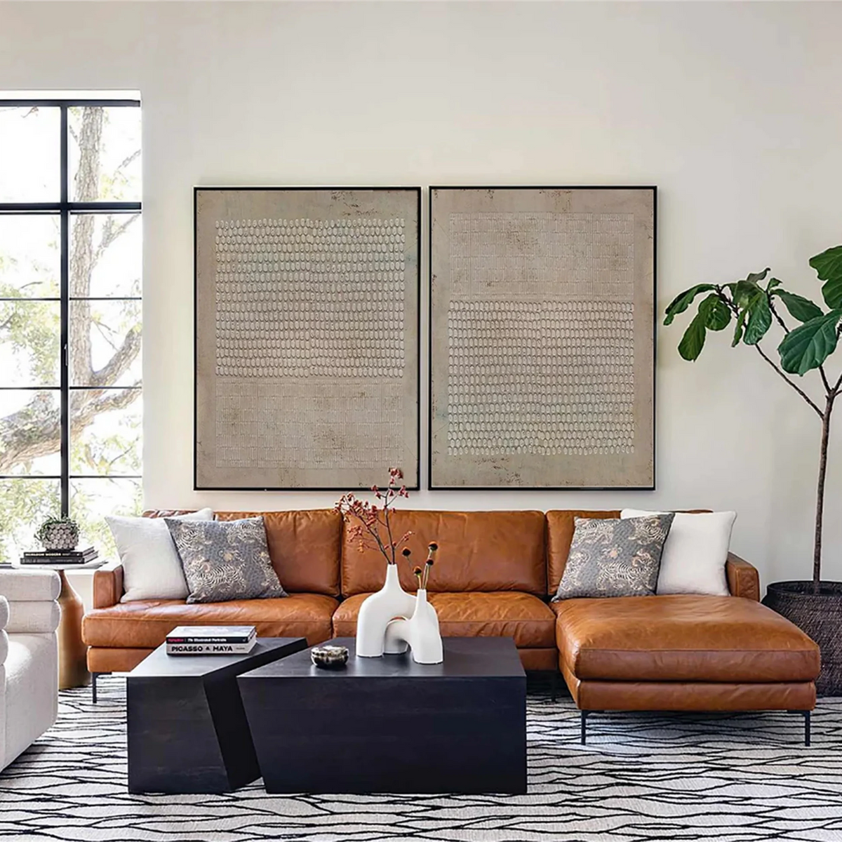 Set of 2 Serene Abstract Harmony Paintings