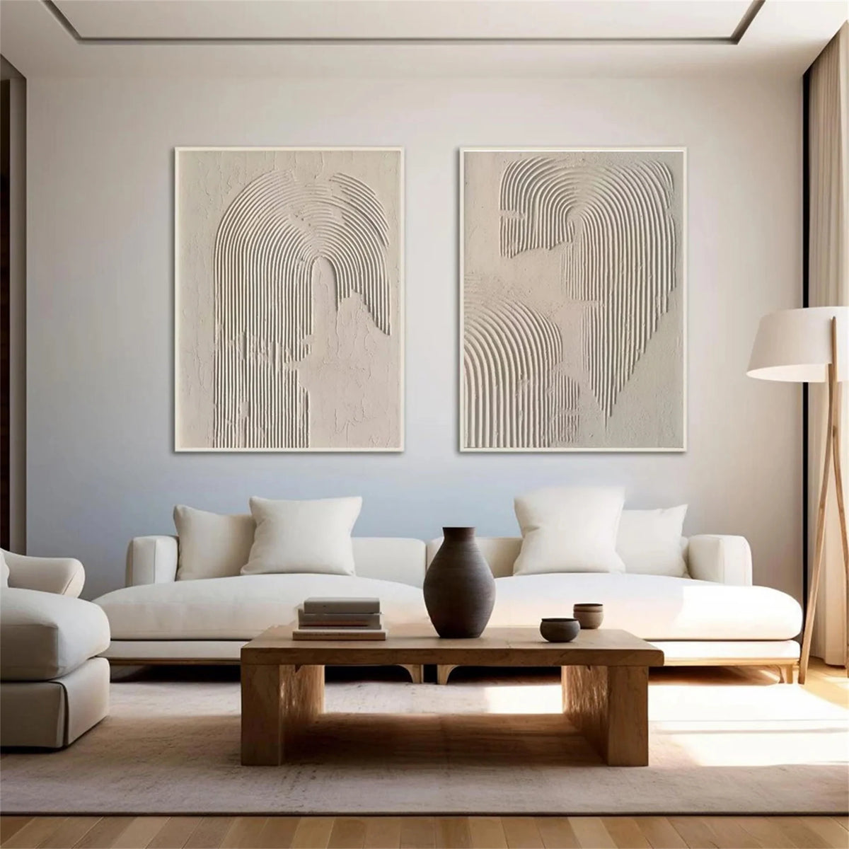 Set of 2 Abstract Paintings in Beige and Brown Shades