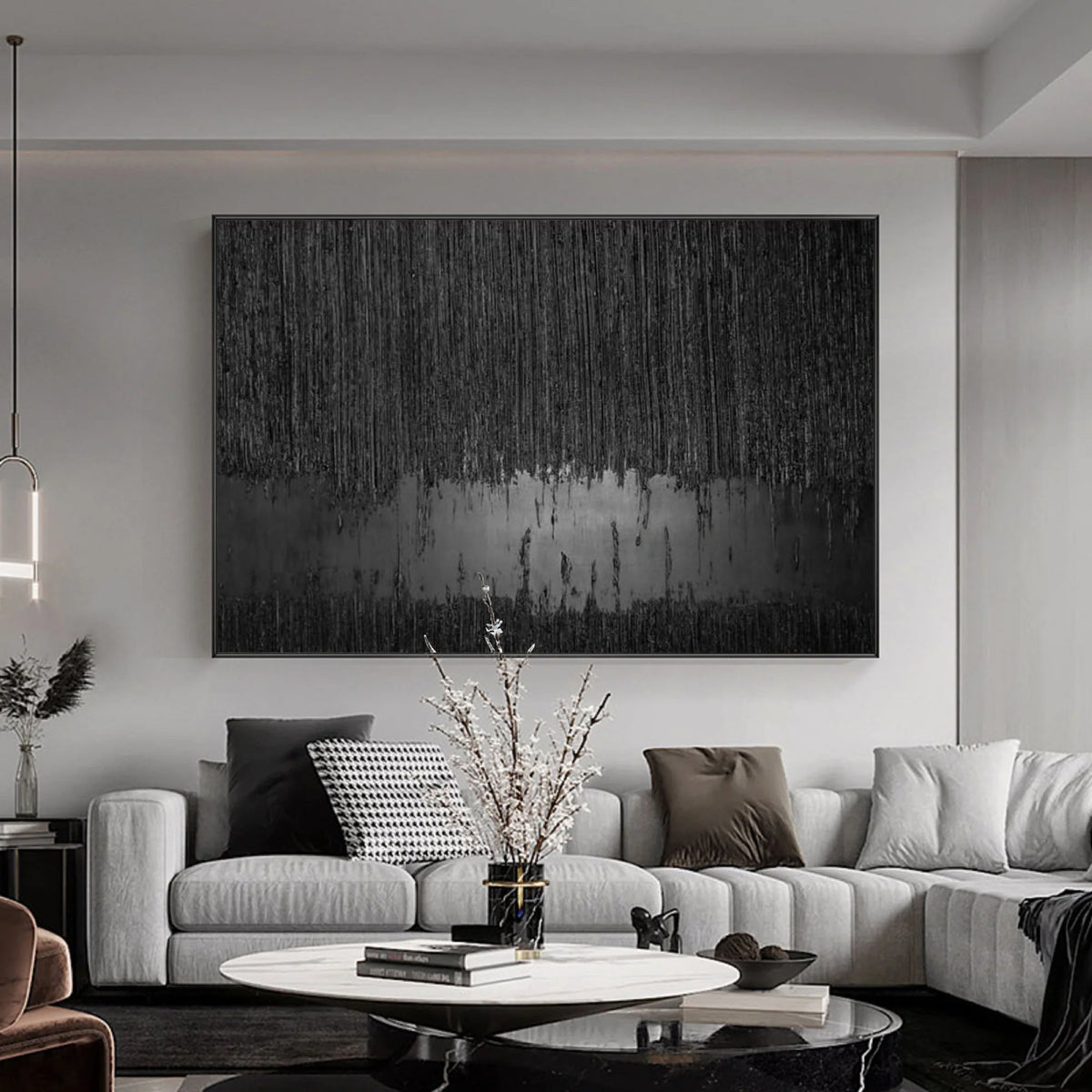 Minimalist Black Textured Canvas Painting