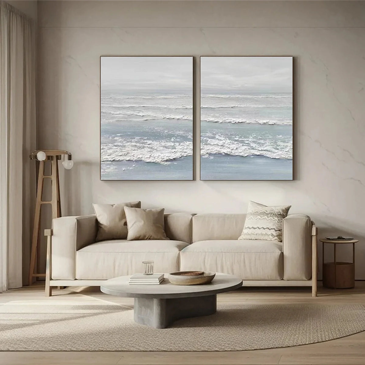Set of 2 Coastal Sky and Sea Canvas Paintings
