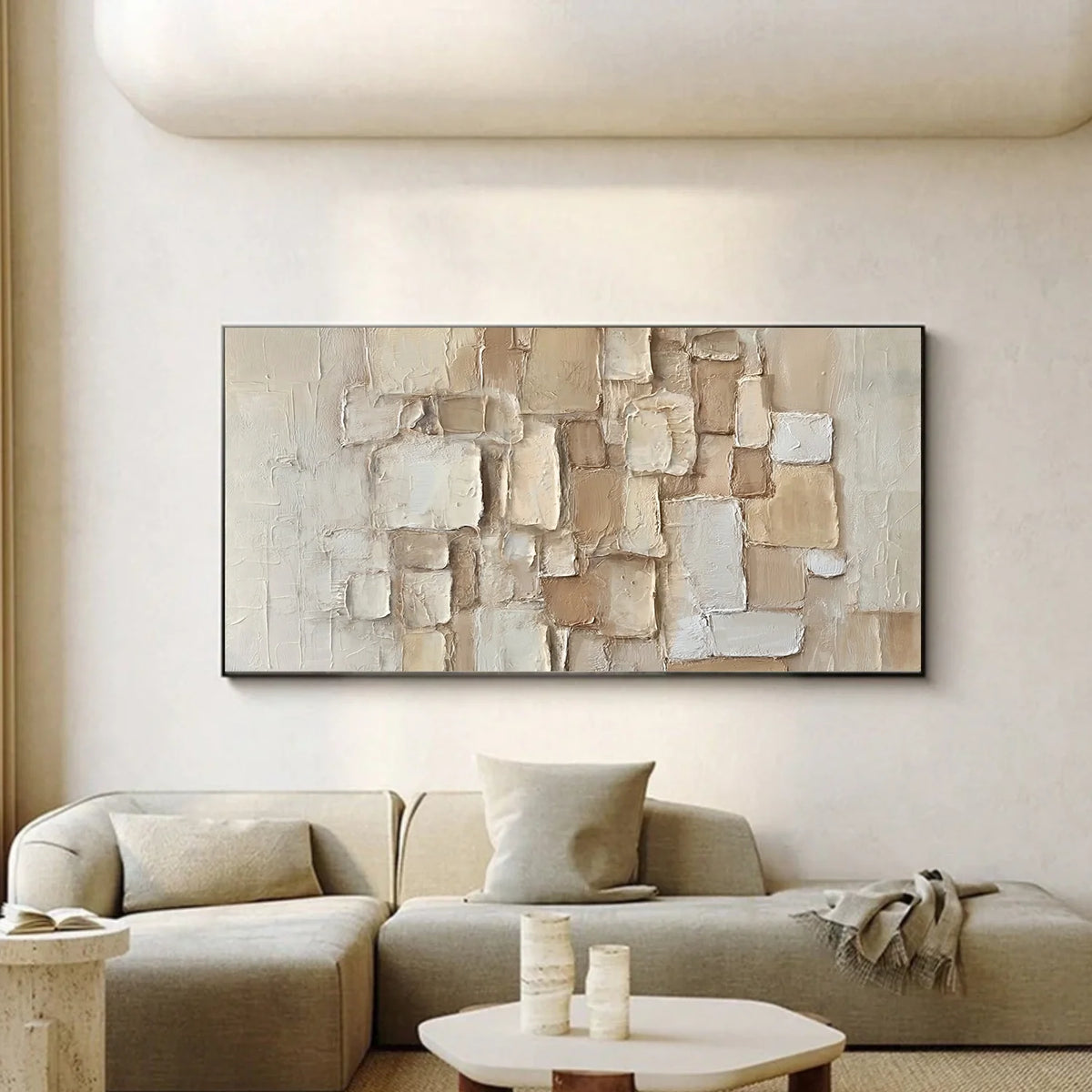 Beige Textured Abstract Wall Canvas Art