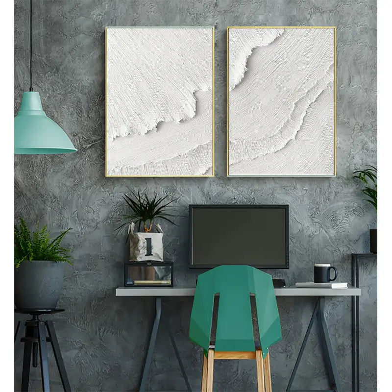 Set of 2 White Minimalist Textured Canvas Paintings