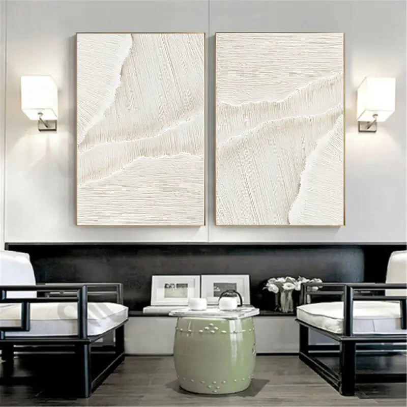 Set of 2 Minimalist Plaster Textured Canvas Artworks