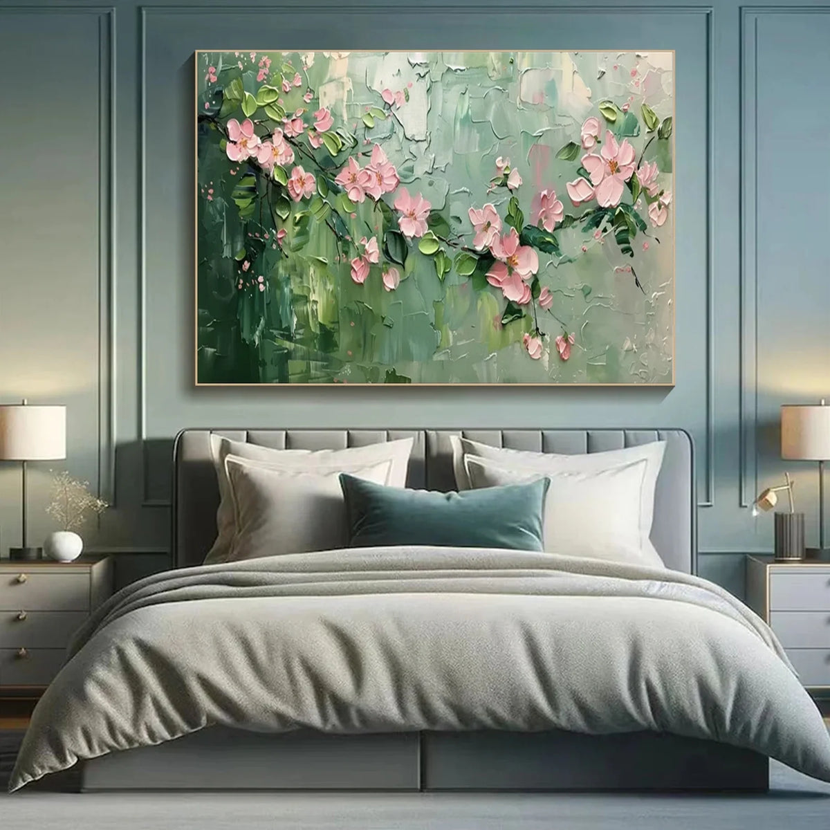 Elegant Botanical Flower and Tree Canvas Painting