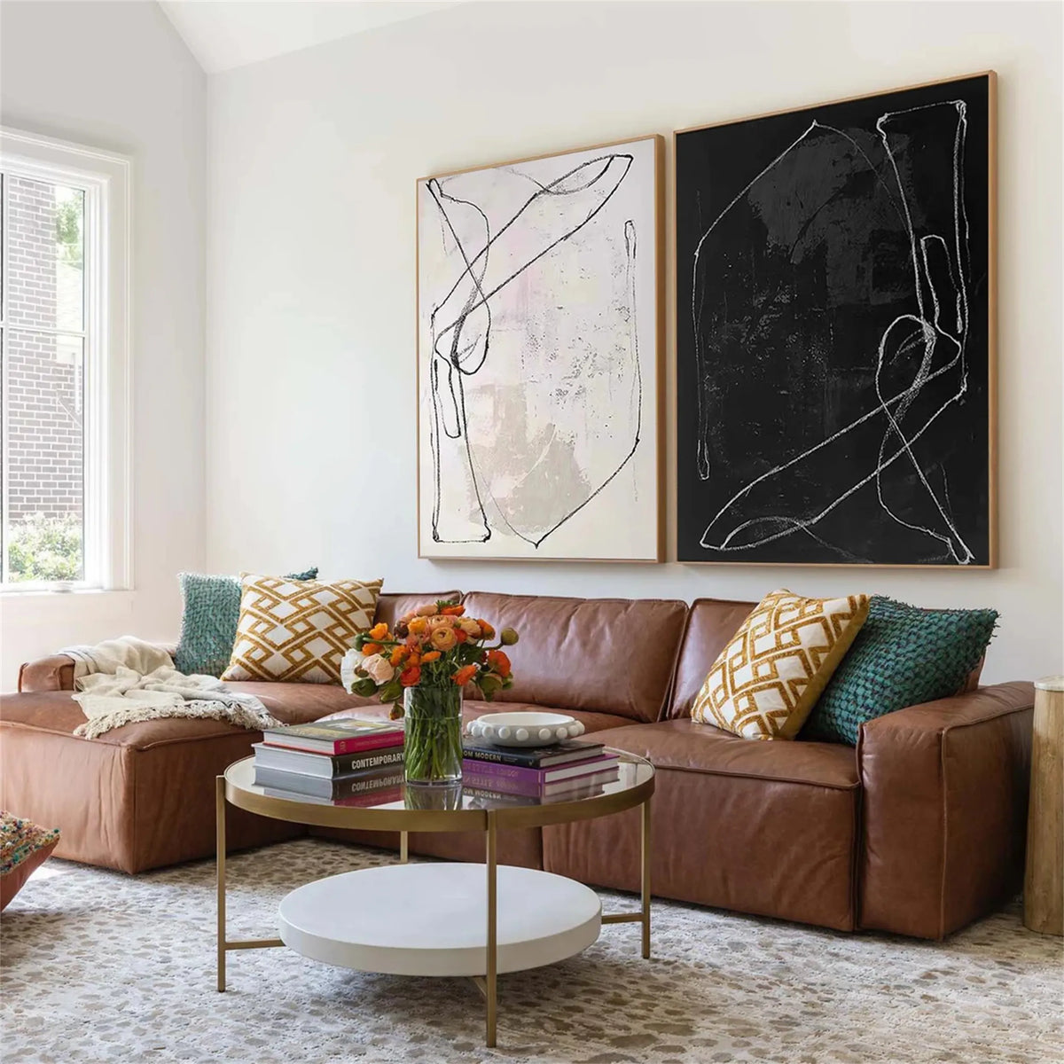 Set of 2 Modern Abstract Expression Canvas Paintings