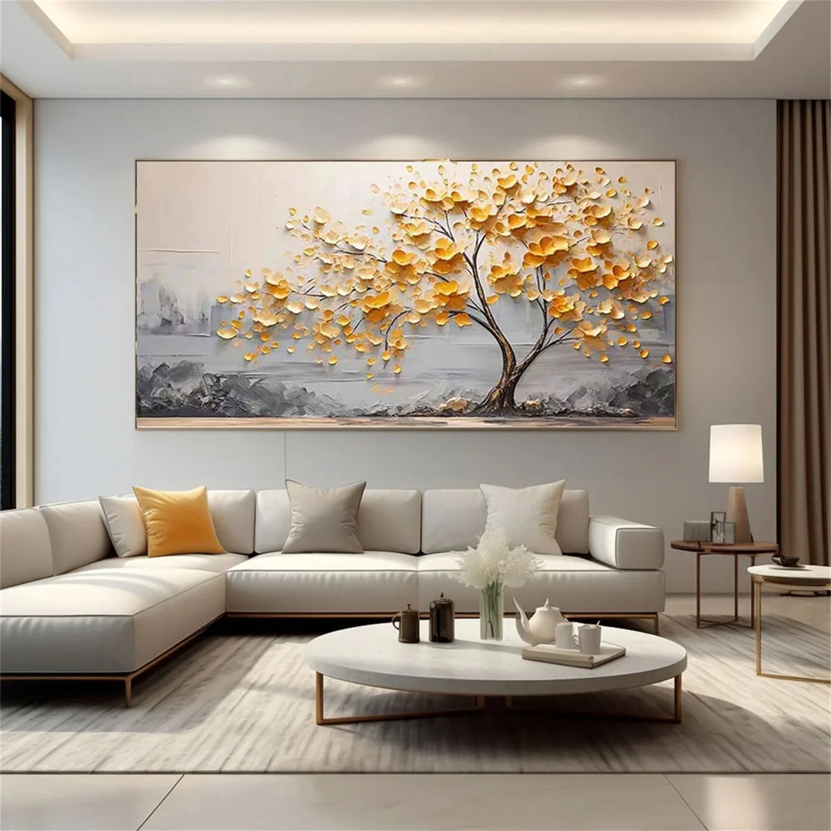 Elegant Floral and Tree Canvas Painting