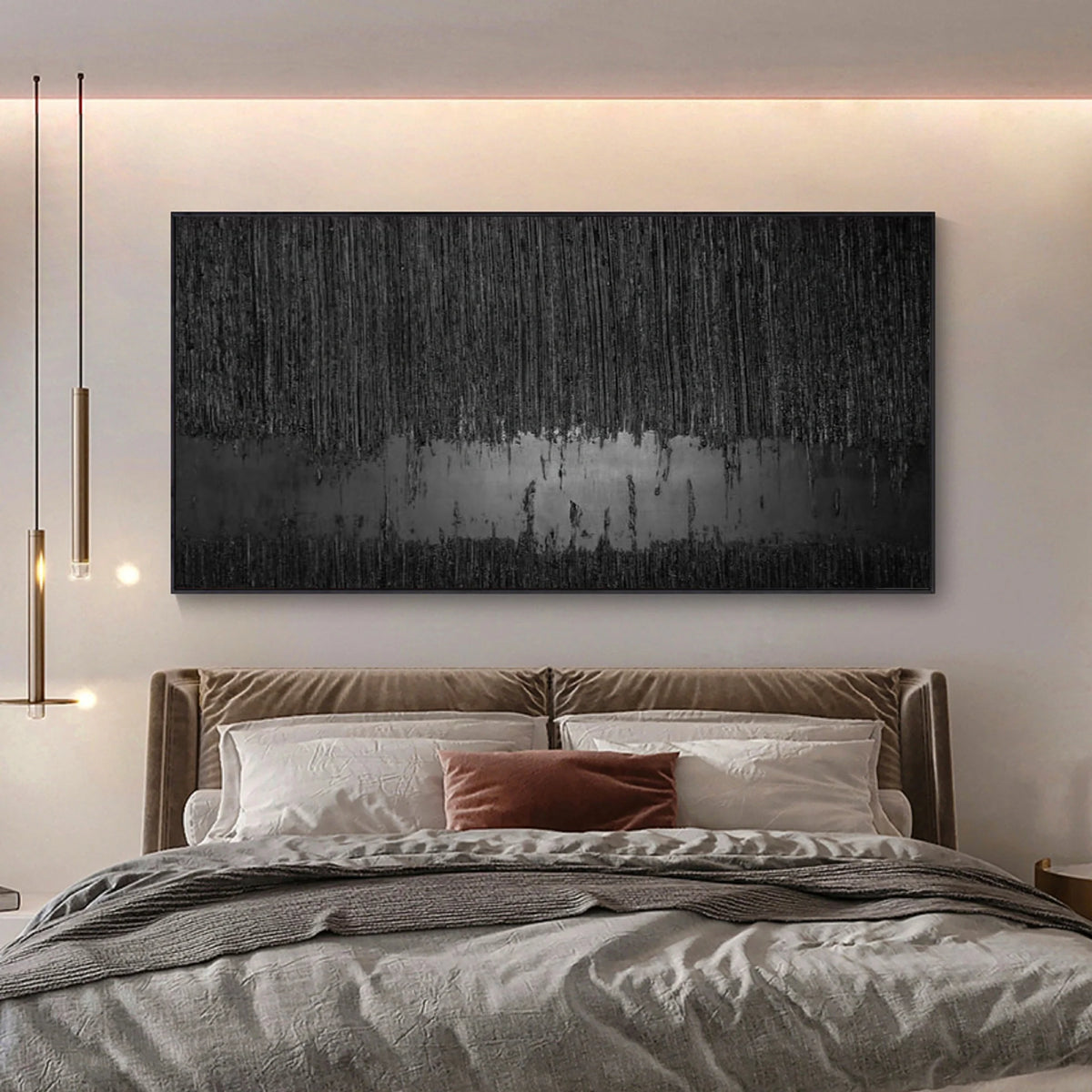 Minimalist Black Textured Canvas Painting