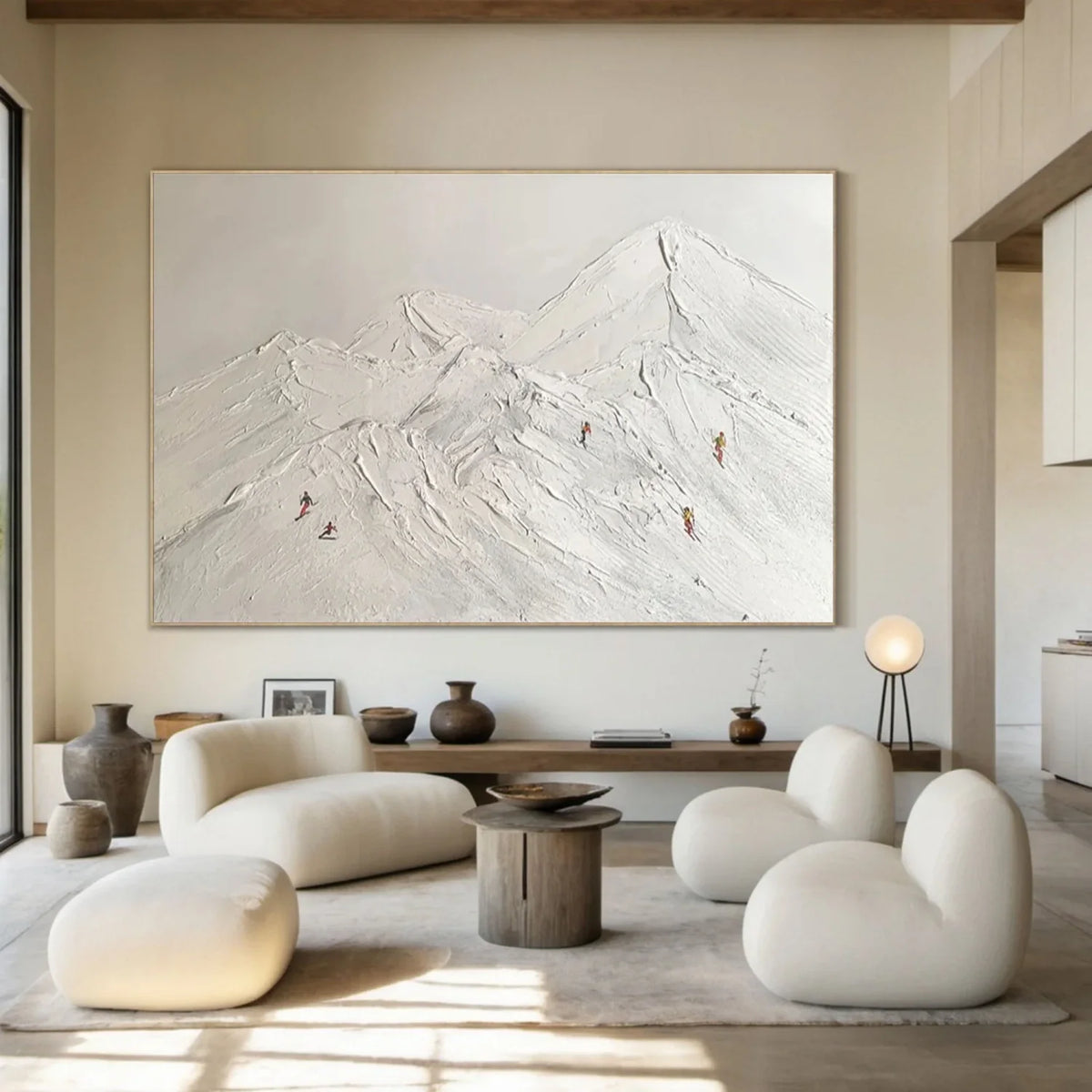 Textured Canvas Painting of Skiing Scene