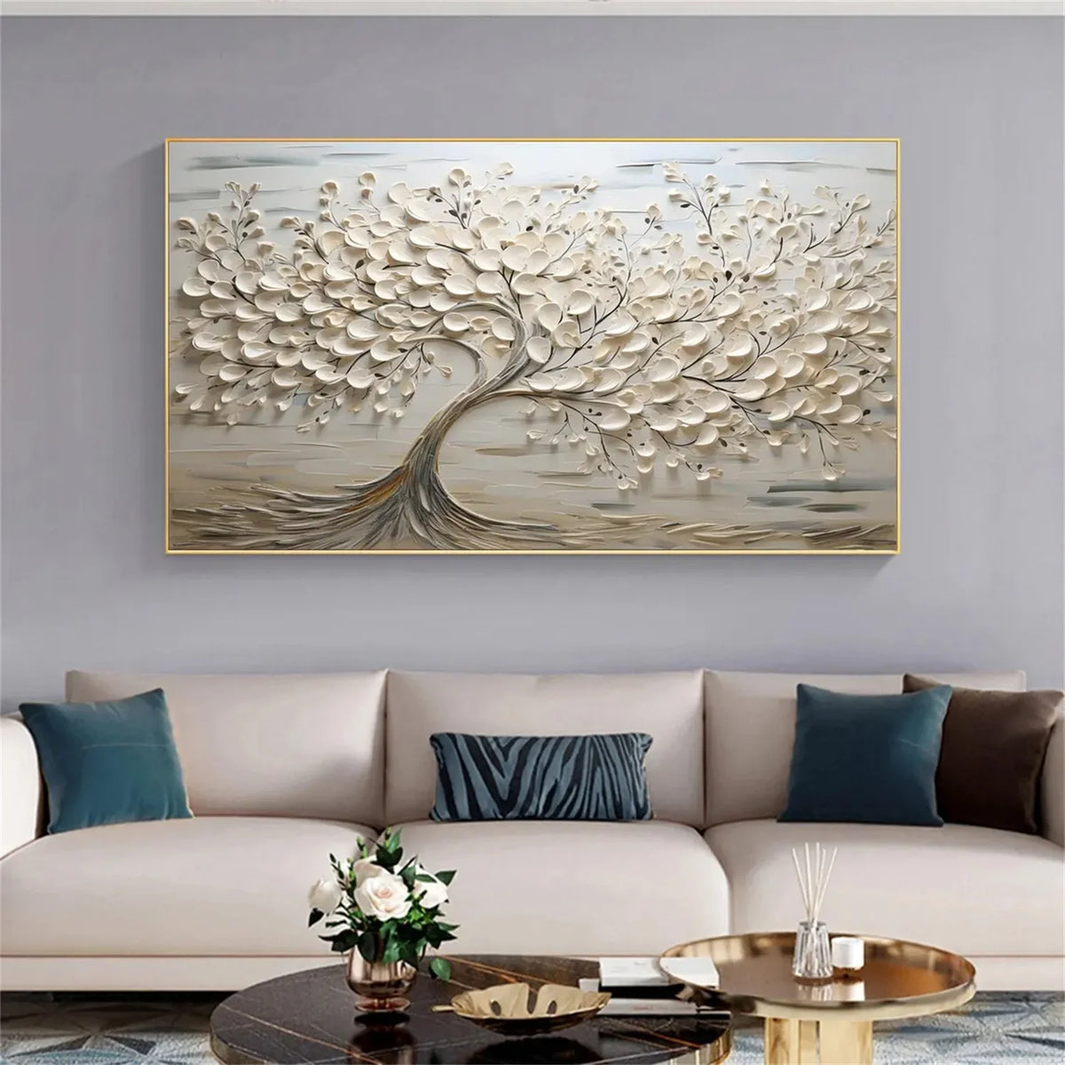 Floral and Tree-Inspired Canvas Painting