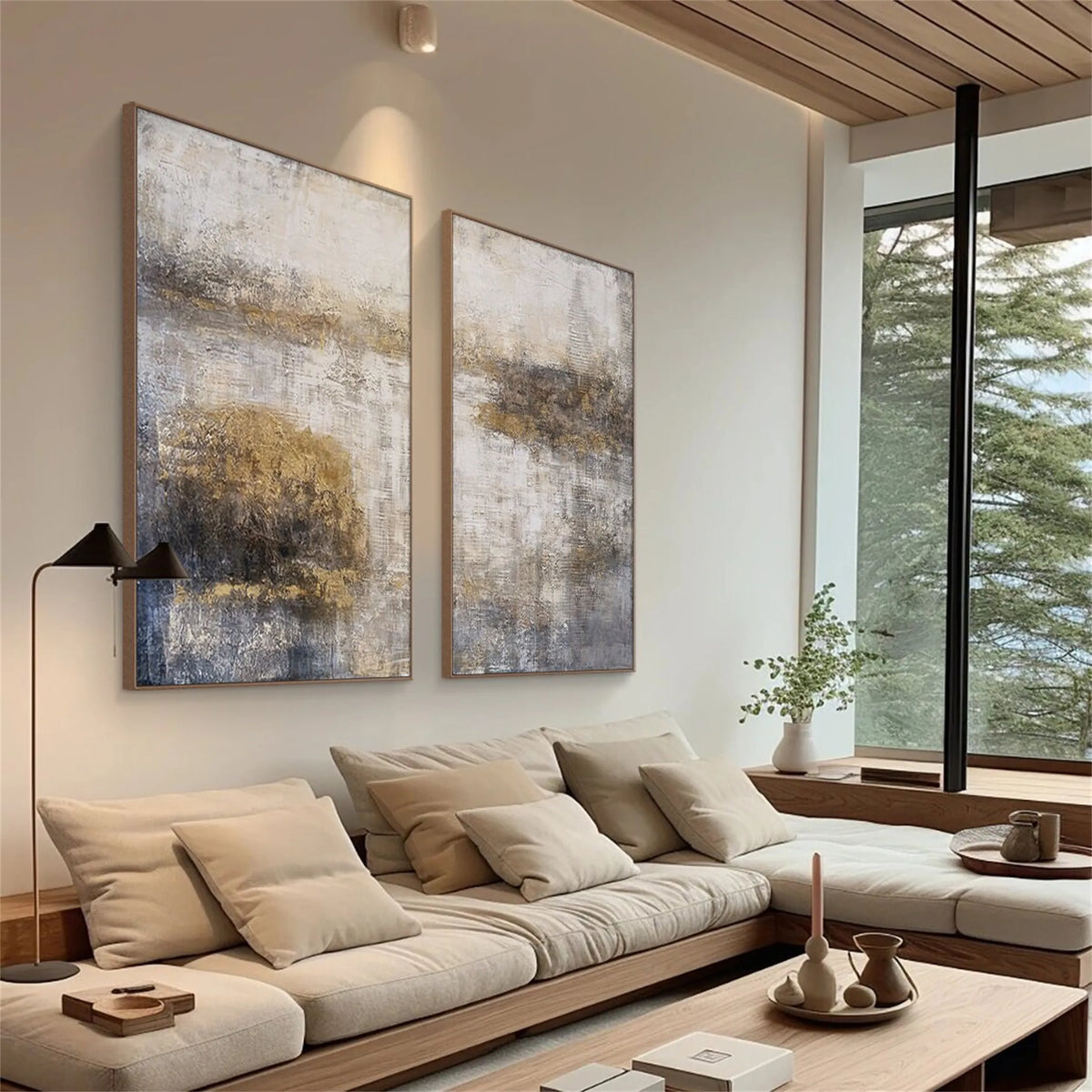 Set of 2 Modern Abstract Canvas Paintings