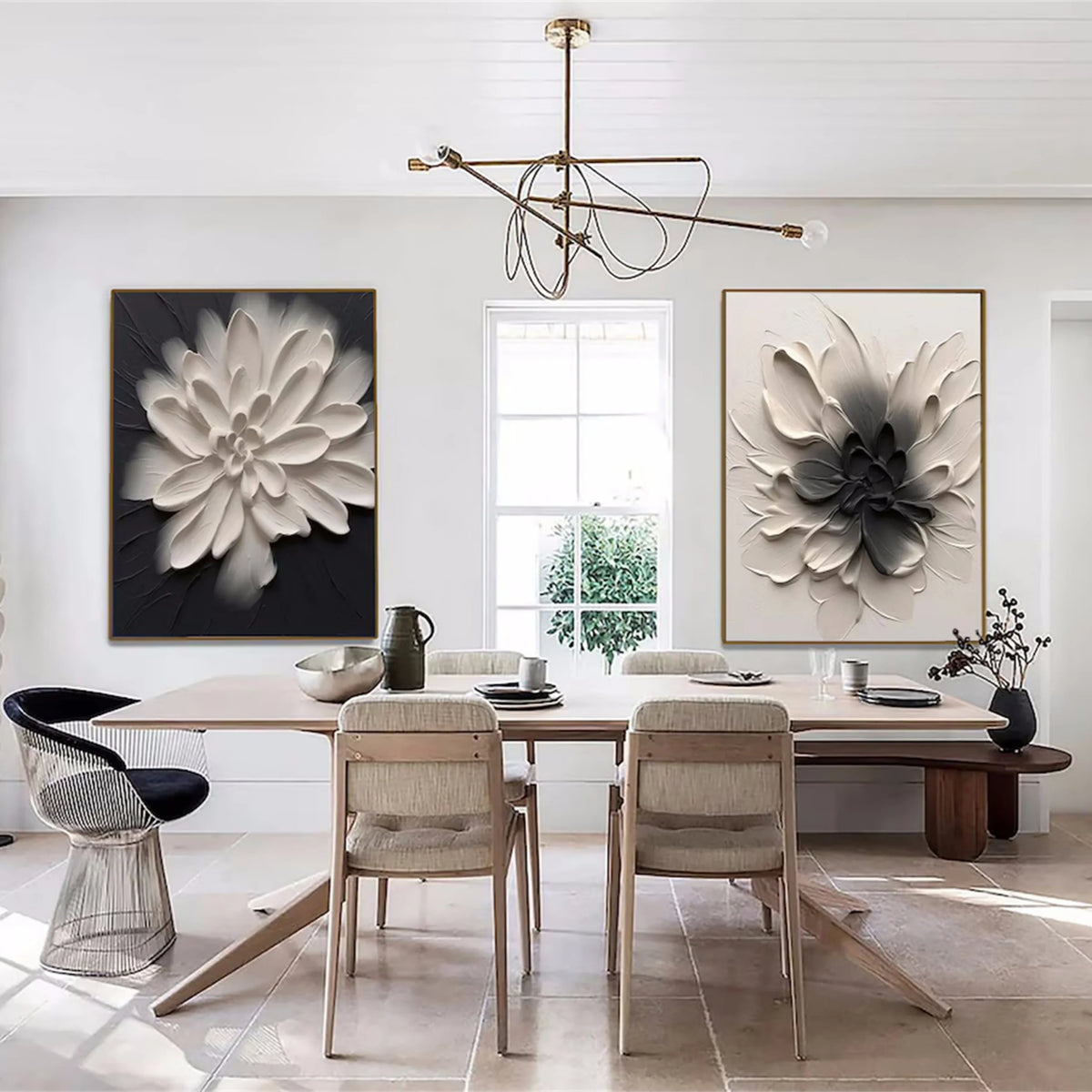 Set of 2 Floral and Tree Landscape Paintings