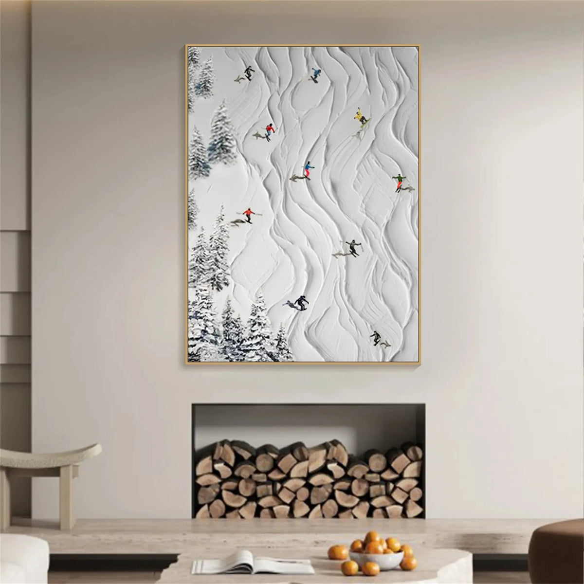 Textured Canvas Painting of Skiing Sports Scene