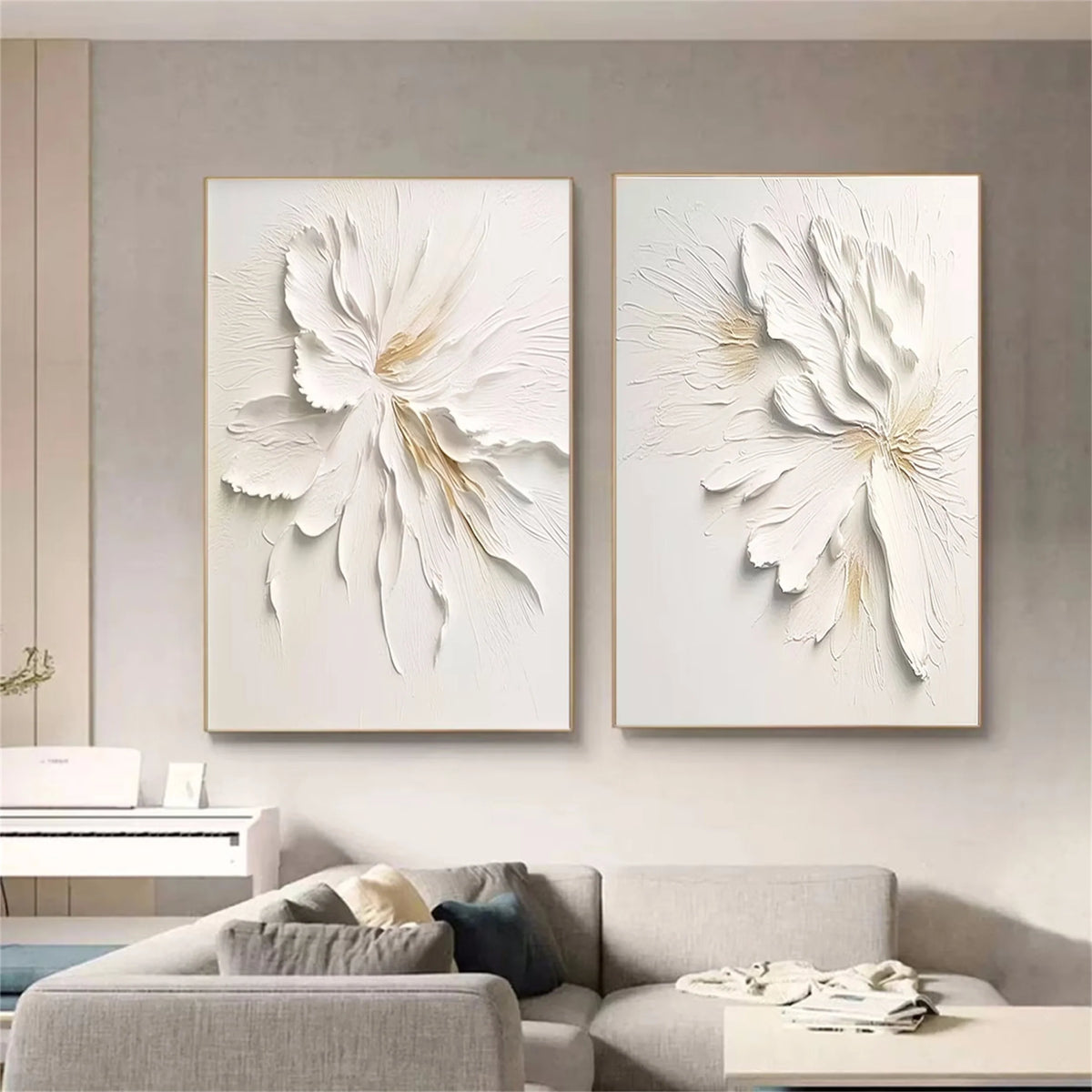 Set of 2 Flower and Tree Paintings
