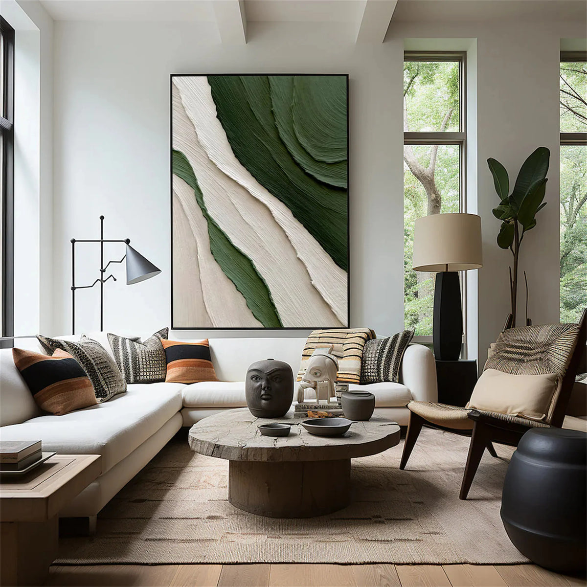 Abstract Canvas Painting in Green Hues