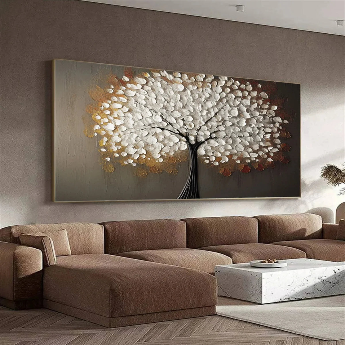 Vibrant Botanical Flower and Tree Canvas Painting