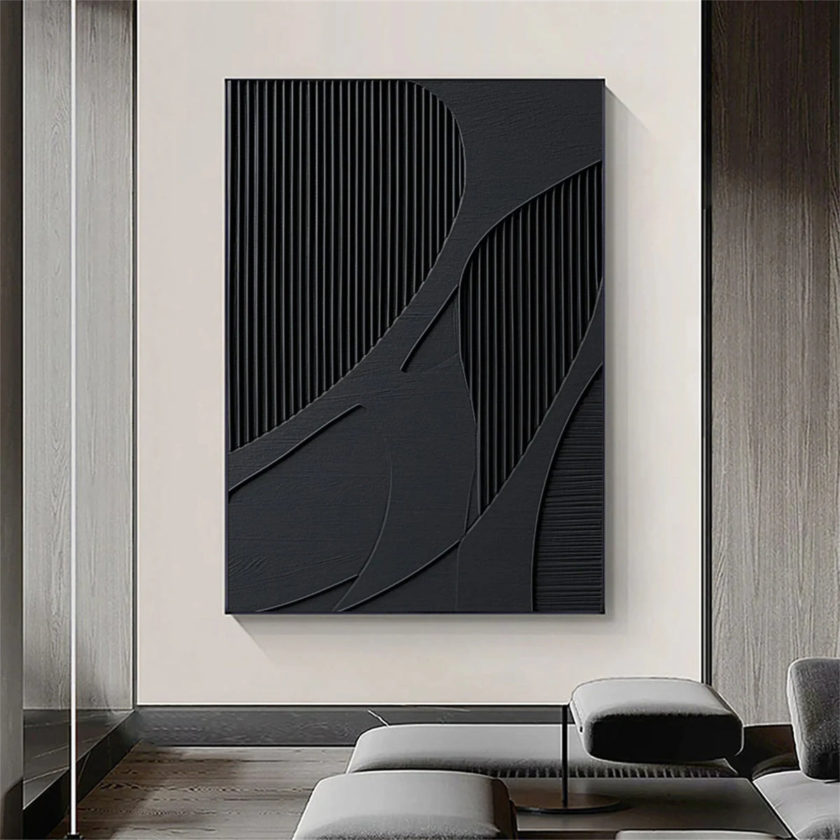 Black Minimalist Plaster Art with Textured Finish