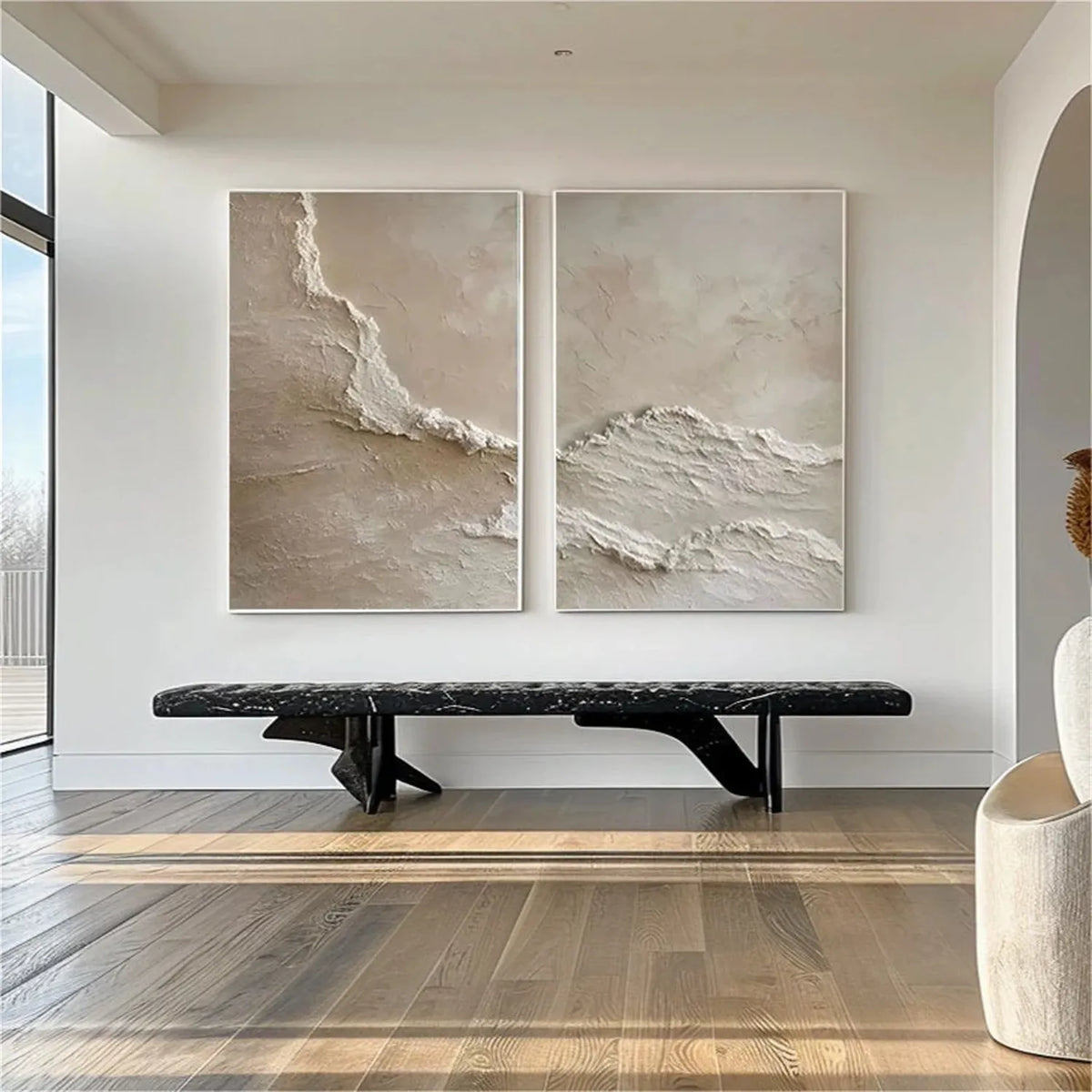 Set of 2 Serene Seascape and Sky Canvas Paintings