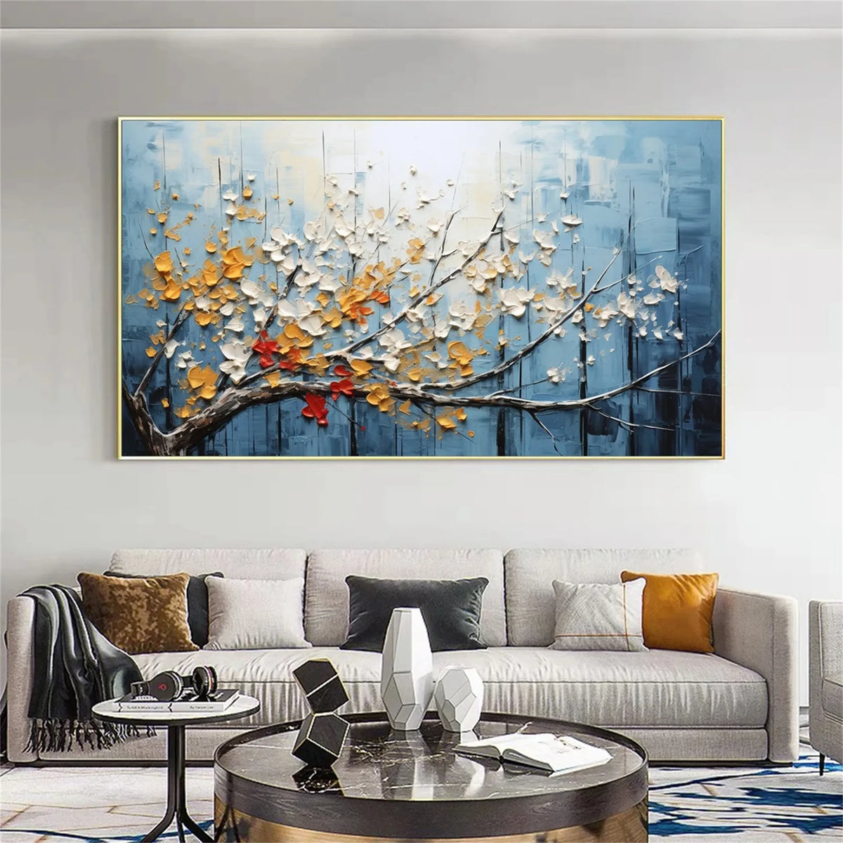 Floral and Tree-Themed Abstract Painting