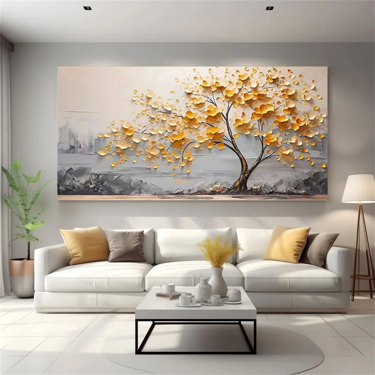 Elegant Floral and Tree Canvas Painting