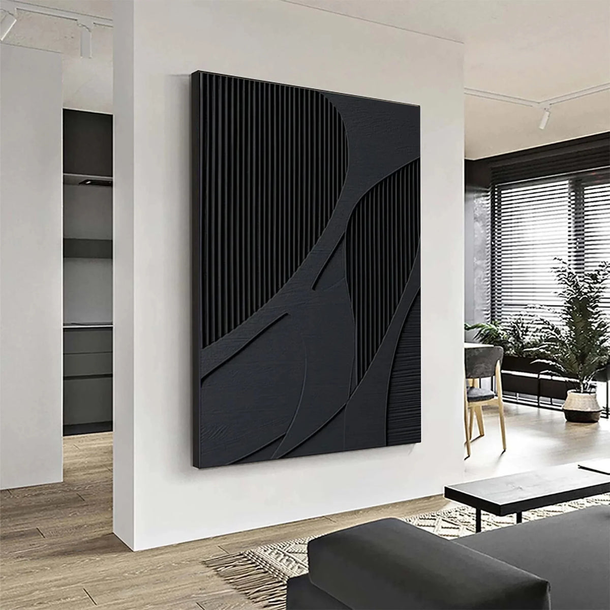 Black Minimalist Plaster Art with Textured Finish