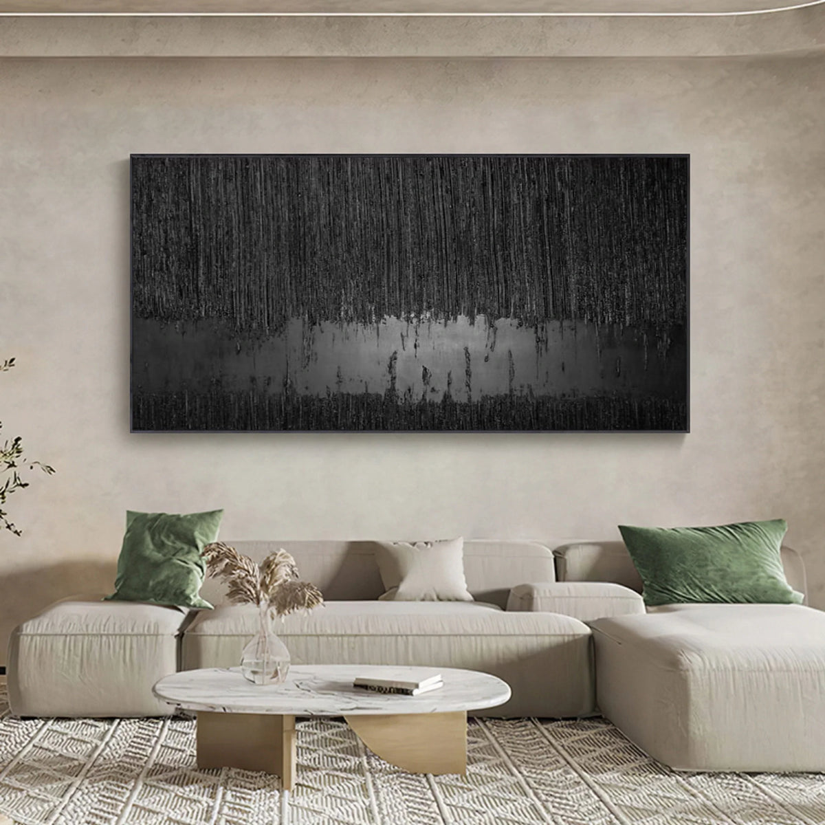 Minimalist Black Textured Canvas Painting