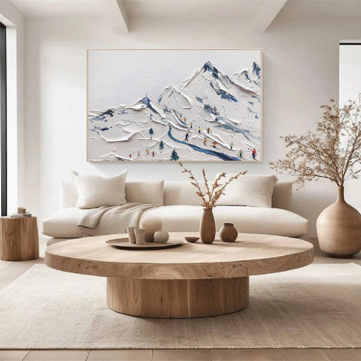 Textured Canvas Painting of Skiing Adventure