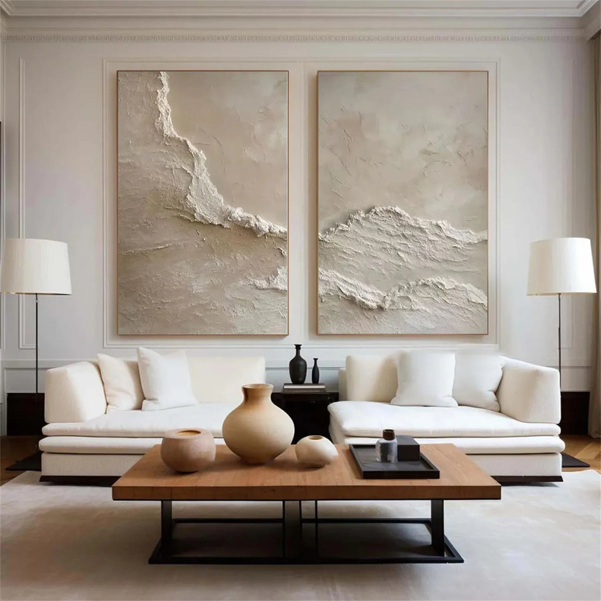 Set of 2 Serene Seascape and Sky Canvas Paintings