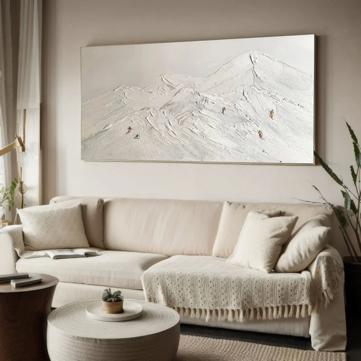 Textured Canvas Painting of Skiing Scene