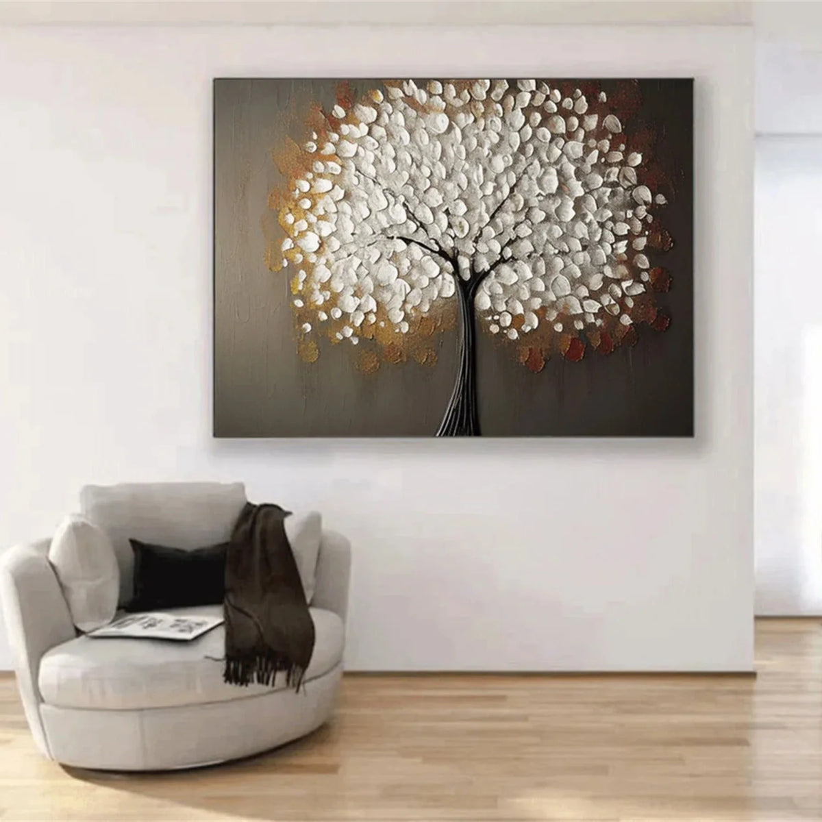 Vibrant Botanical Flower and Tree Canvas Painting
