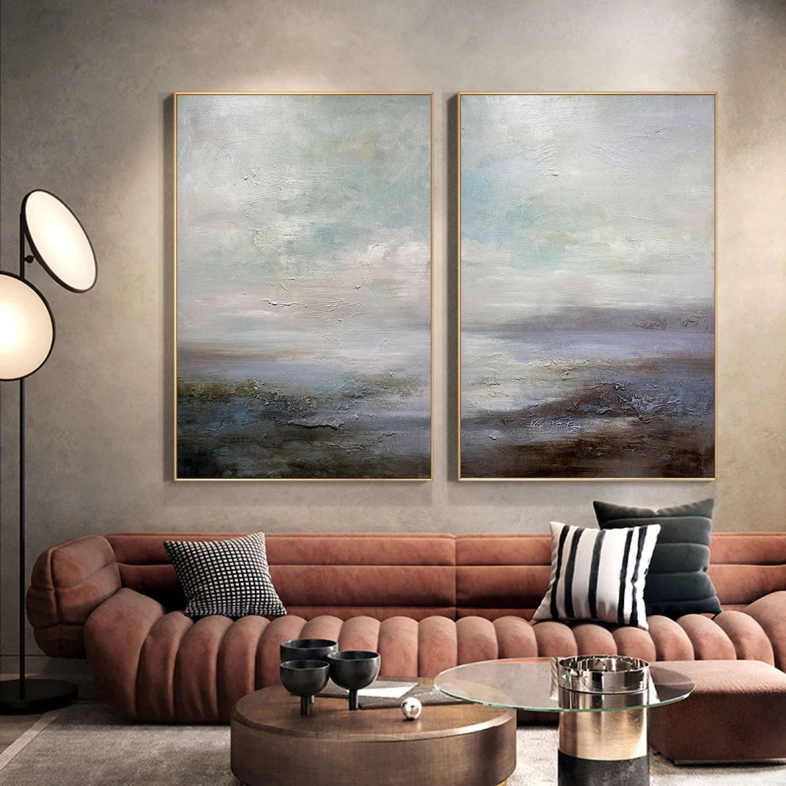 Set of 2 Horizon-Inspired Ocean and Sky Canvas Artworks