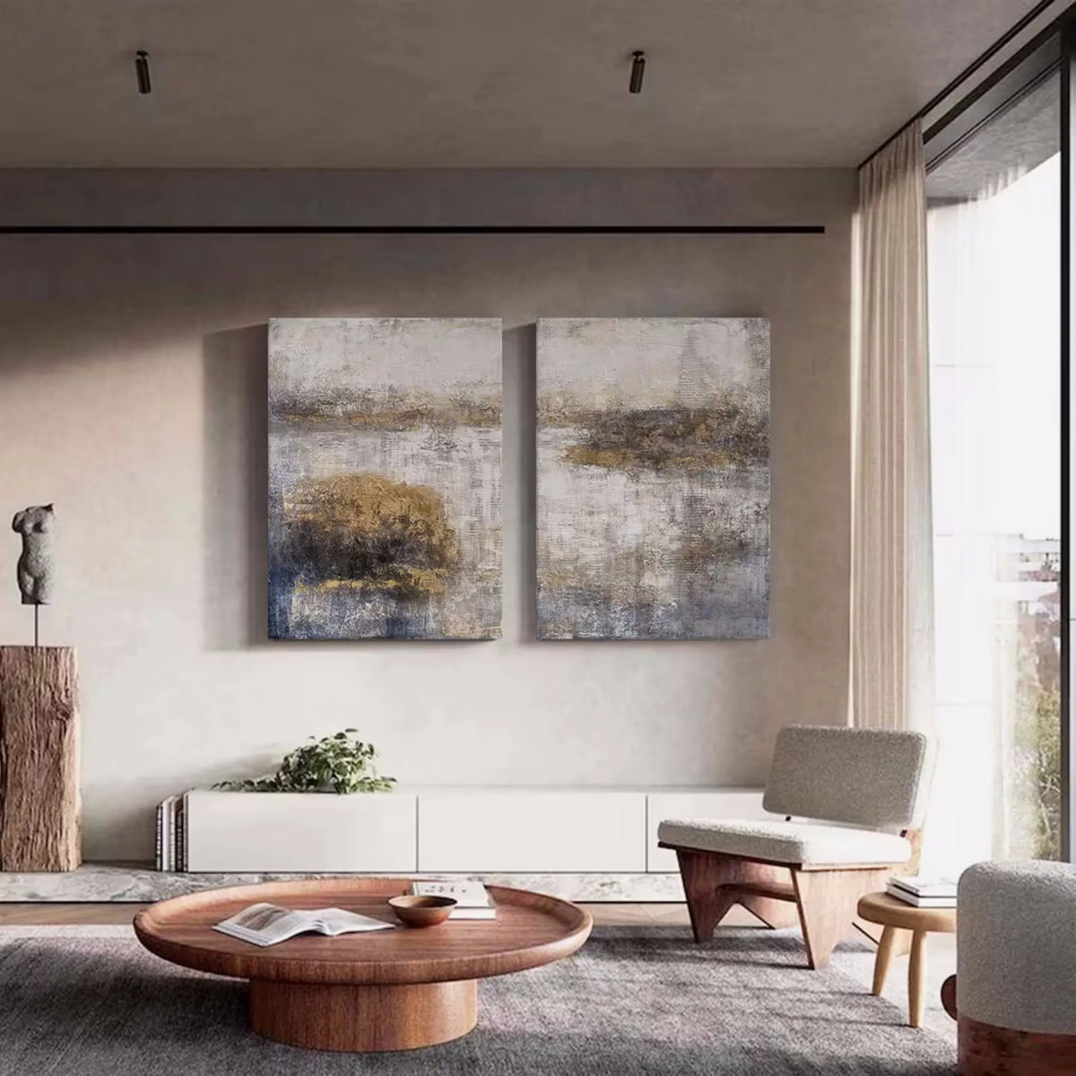 Set of 2 Modern Abstract Canvas Paintings