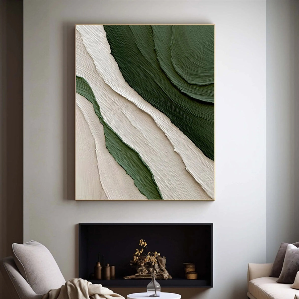 Abstract Canvas Painting in Green Hues