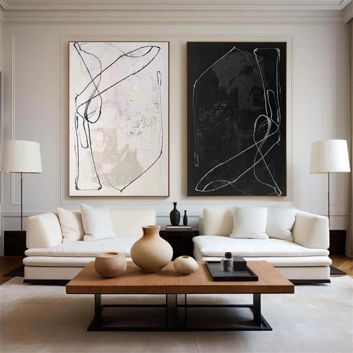 Set of 2 Modern Abstract Expression Canvas Paintings