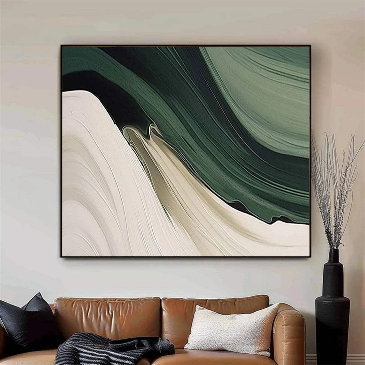 Blue and Green Toned Abstract Canvas Painting