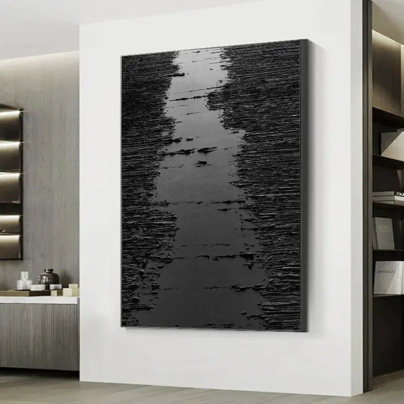 Deep Black Minimalist Textured Canvas Artwork