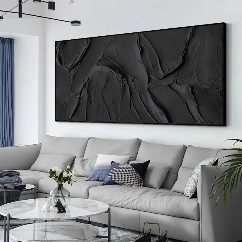 Minimalist Black Plaster Textured Painting