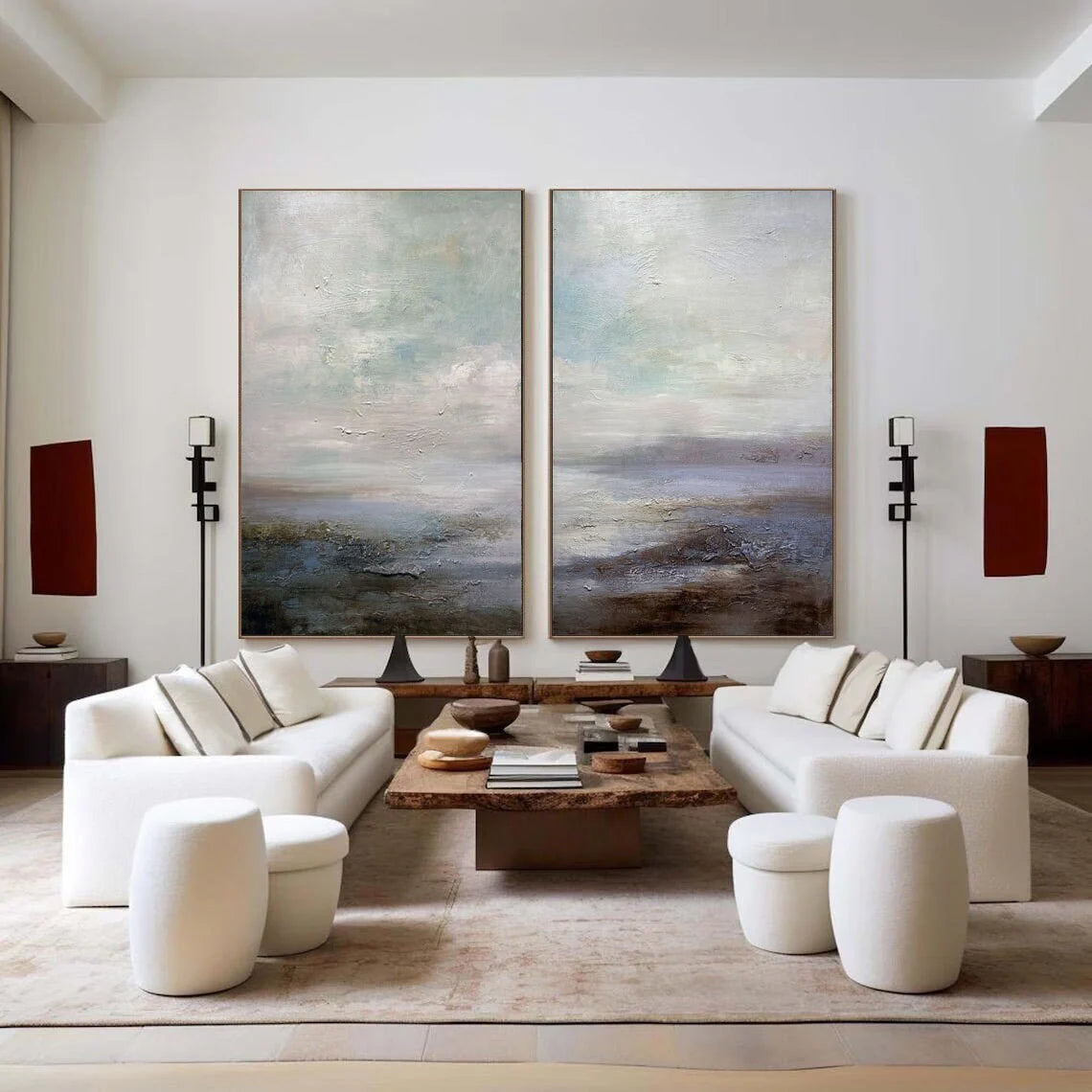 Set of 2 Horizon-Inspired Ocean and Sky Canvas Artworks
