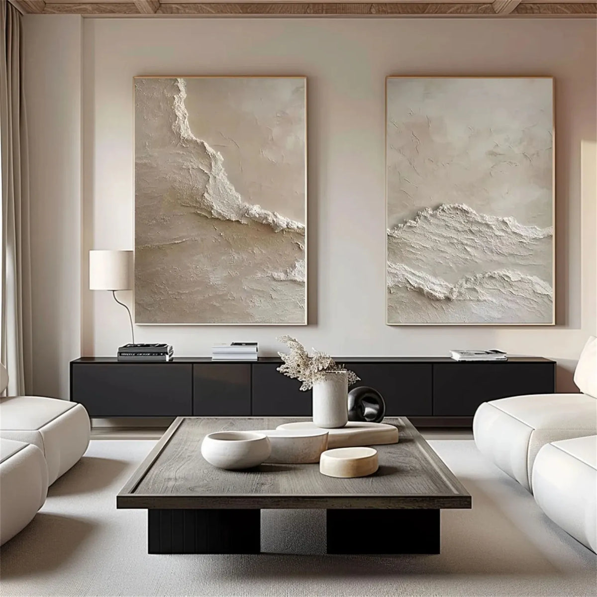 Set of 2 Serene Seascape and Sky Canvas Paintings