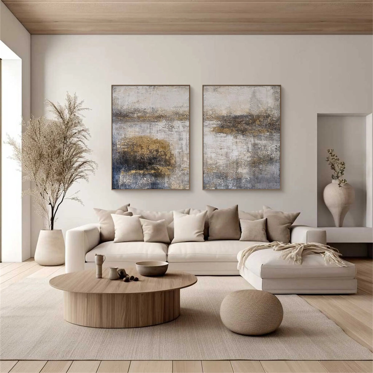 Set of 2 Modern Abstract Canvas Paintings