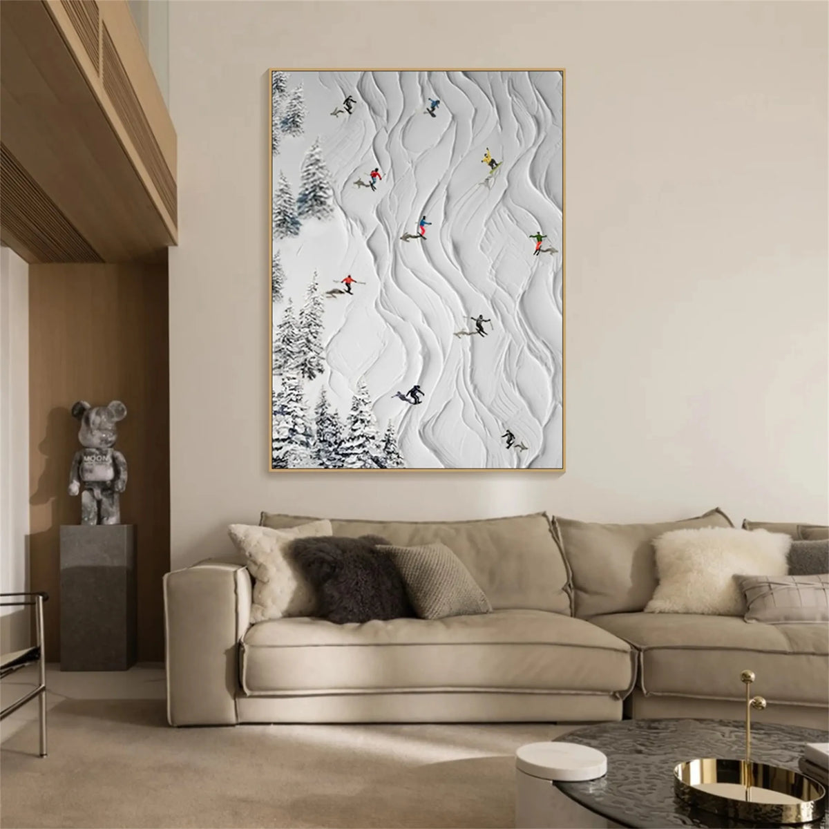Textured Canvas Painting of Skiing Sports Scene