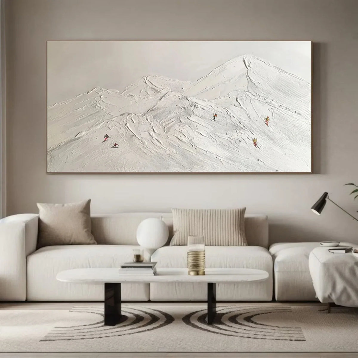 Textured Canvas Painting of Skiing Scene