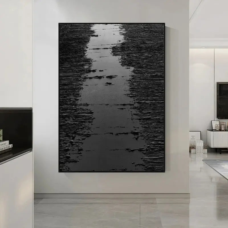 Deep Black Minimalist Textured Canvas Artwork