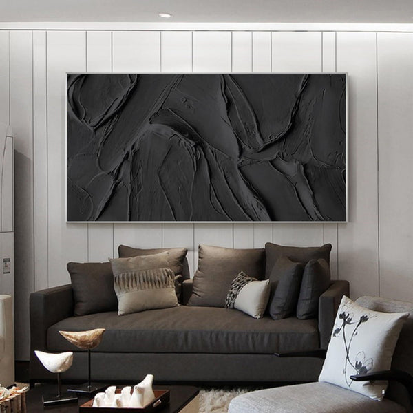 Minimalist Black Plaster Textured Painting